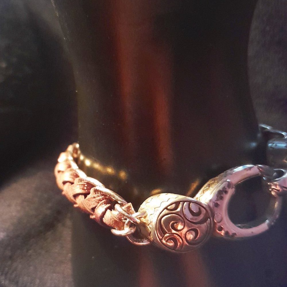 Brighton Silver Braided Metallic Leather Lobster Clasp Bella Bracelet - Picture 3 of 9